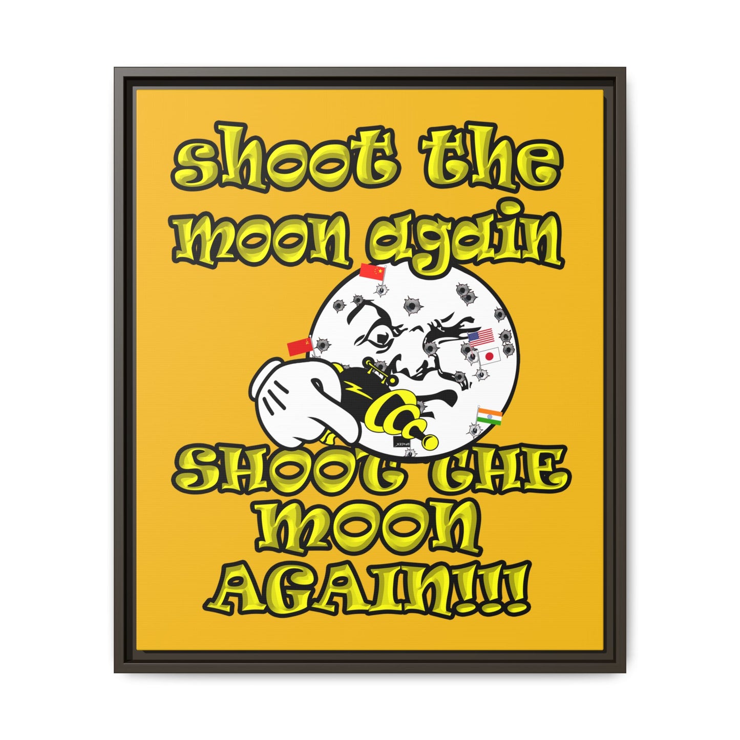 shoot the moon again - framed canvas art (yellow)