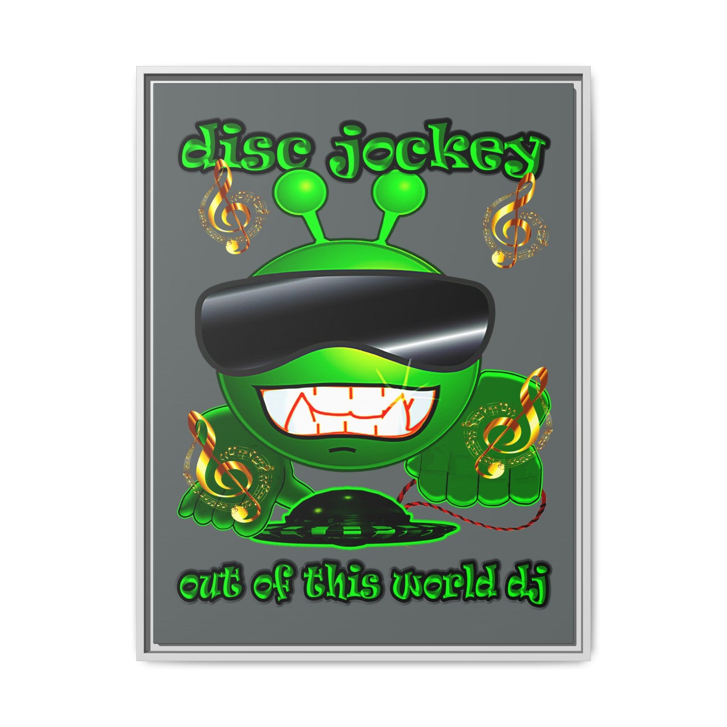 disc jockey - framed canvas art (dark grey)