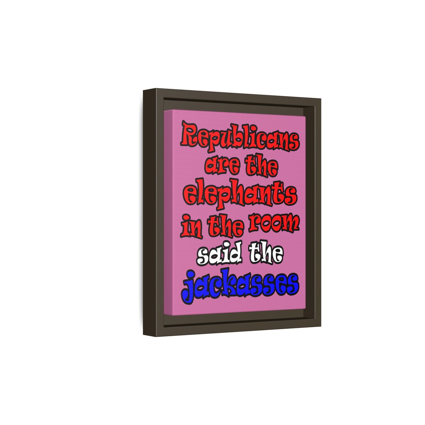 donkeys and elephants - framed canvas art (light pink)