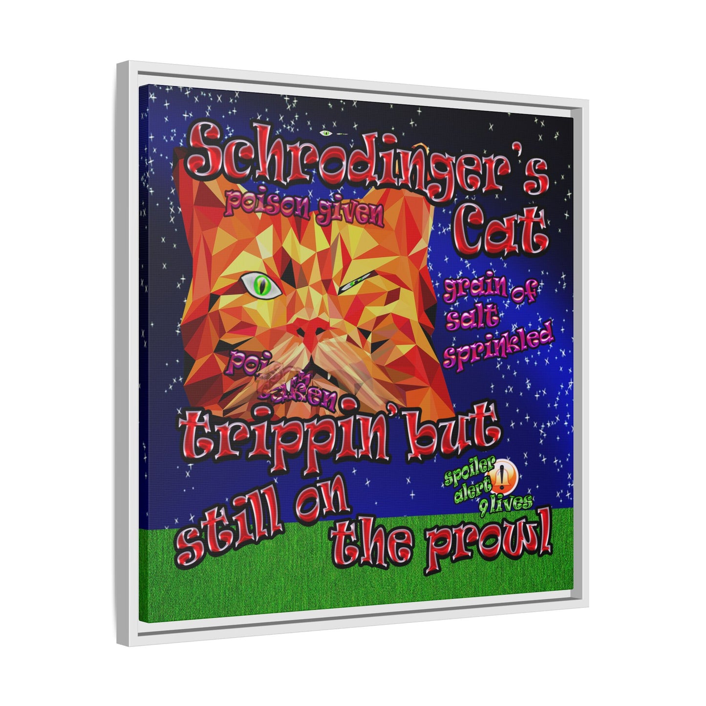 schrodinger's cat - framed canvas art ('snoops' background)