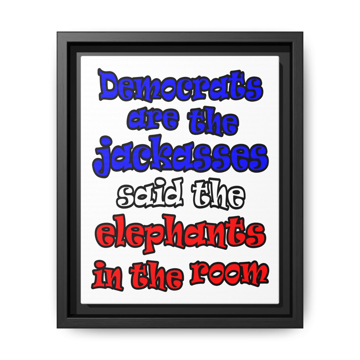 donkeys and elephants - framed canvas art (white)