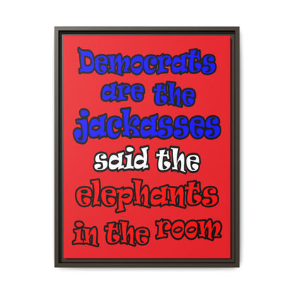 donkeys and elephants - framed canvas art (red)