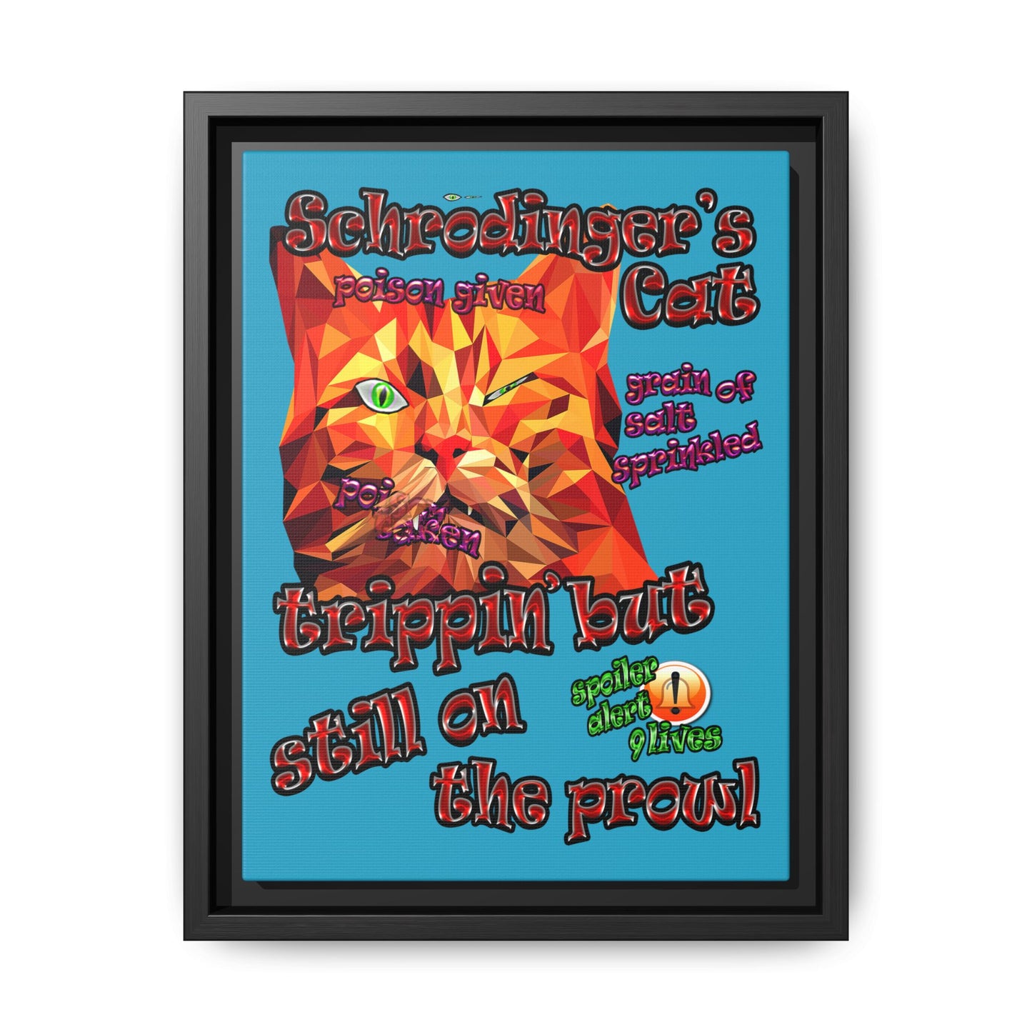 schrodinger's cat - framed canvas art (turquoise)