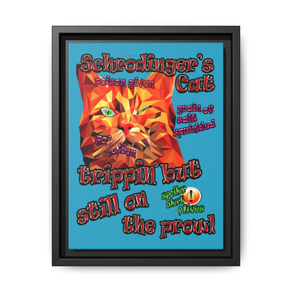 schrodinger's cat - framed canvas art (turquoise)