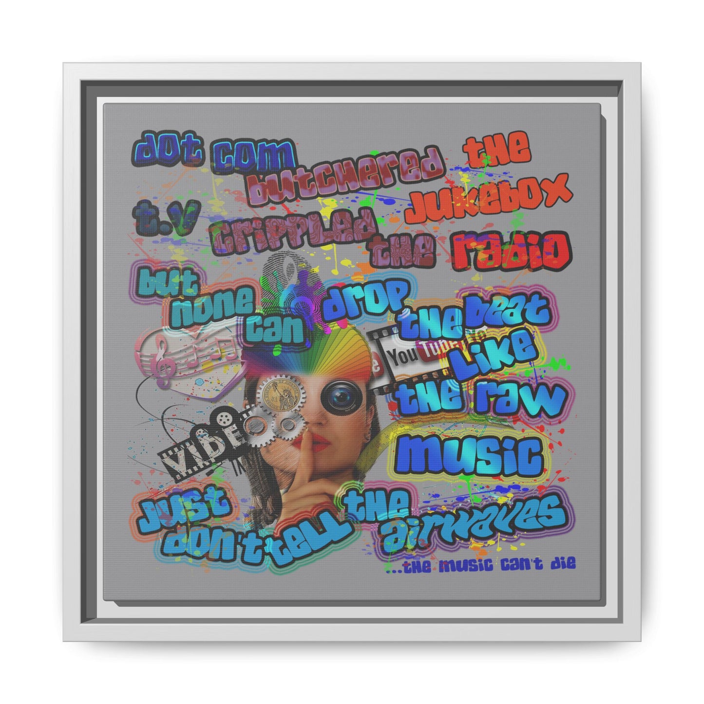 drop the beat - framed canvas art (grey)