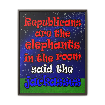 donkeys and elephants - framed canvas art ('snoops' background)