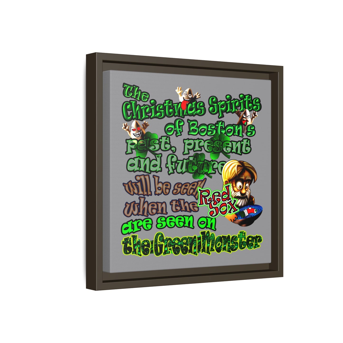 christmas spirits of boston - framed canvas art (grey)