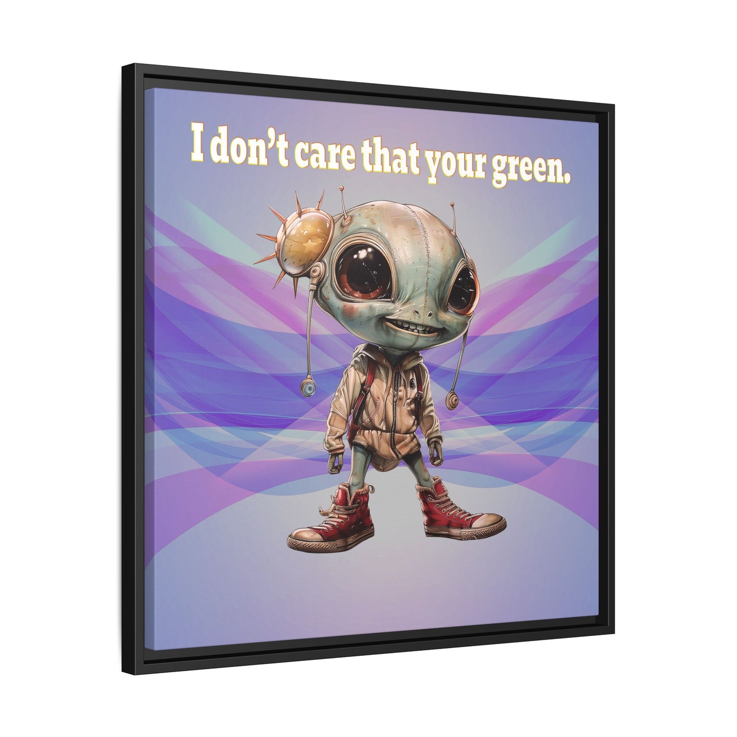 I don't care that your green - framed canvas art (light blue-pink wave)
