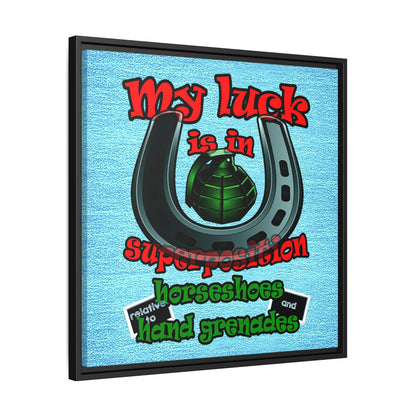 my luck - framed canvas art (faded blue)