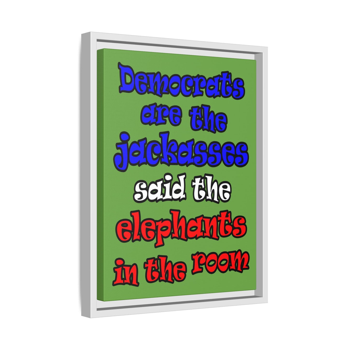 donkeys and elephants - framed canvas art (green)