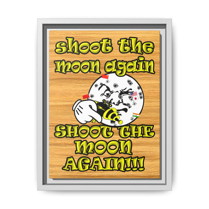 shoot the moon again - framed canvas art (butterscotch wood finish)