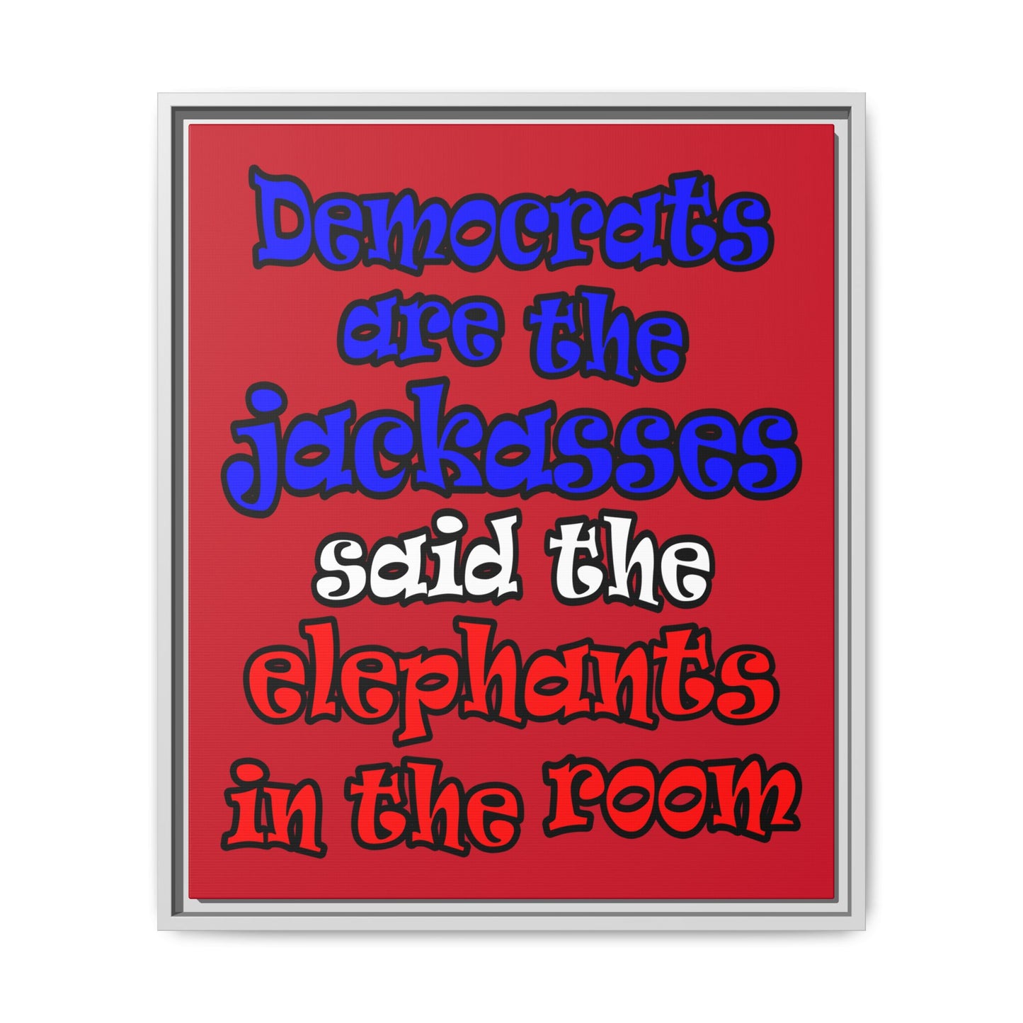donkeys and elephants - framed canvas art (dark red)