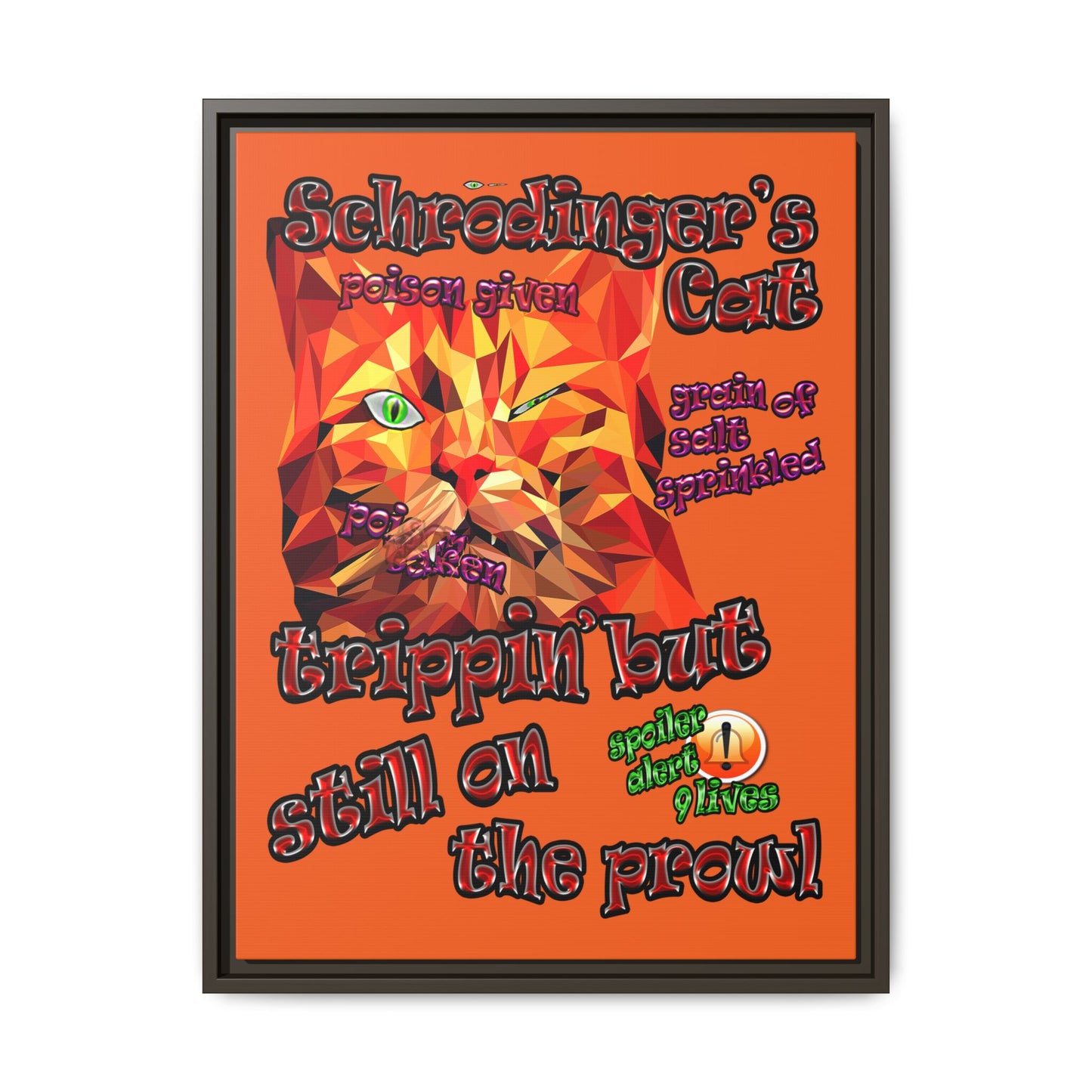 schrodinger's cat - framed canvas art (orange)