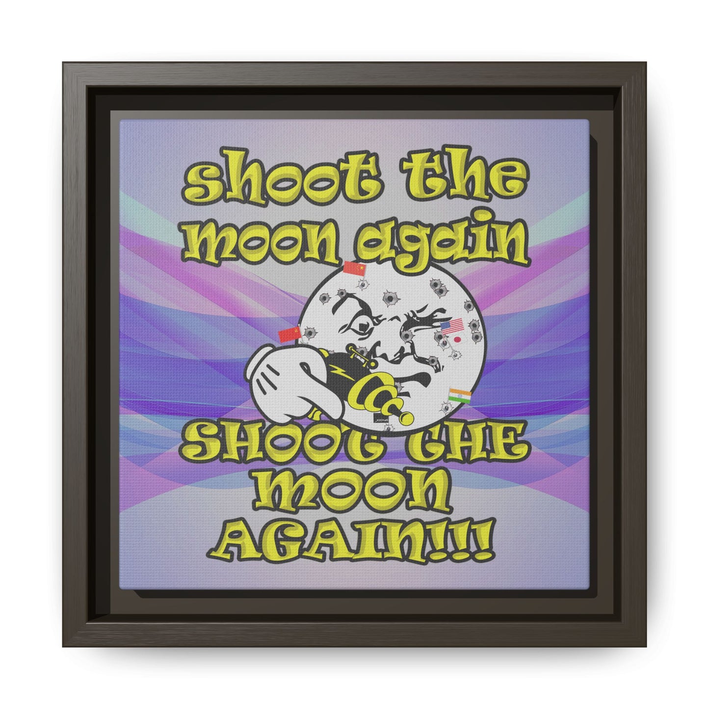 shoot the moon again - framed canvas art (light blue-pink wave)