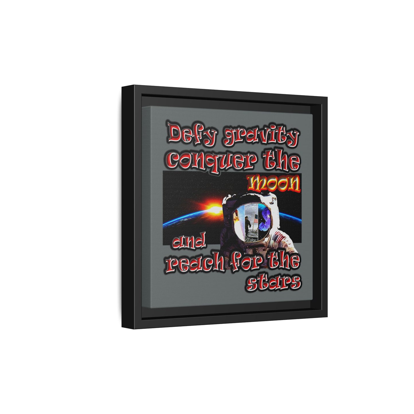 defy conquer reach - framed canvas art (dark grey)