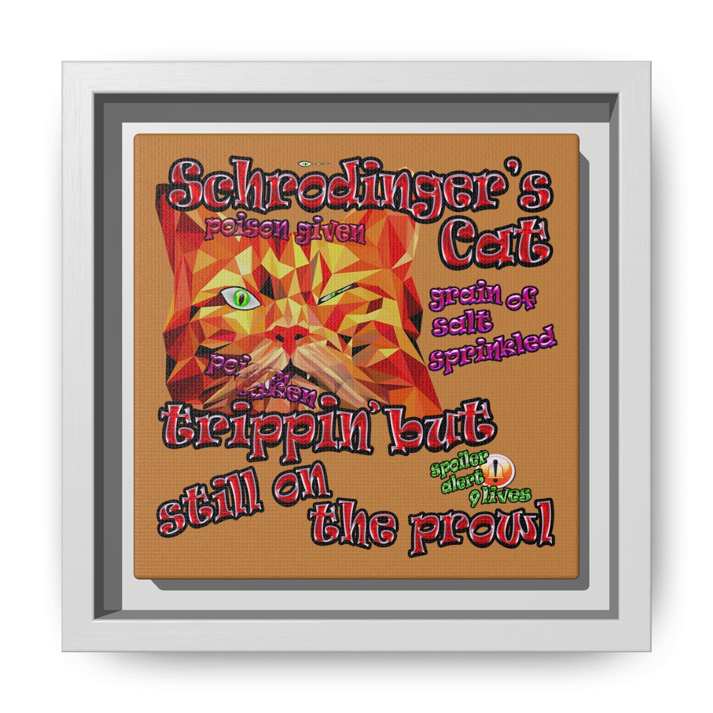schrodinger's cat - framed canvas art (light brown)