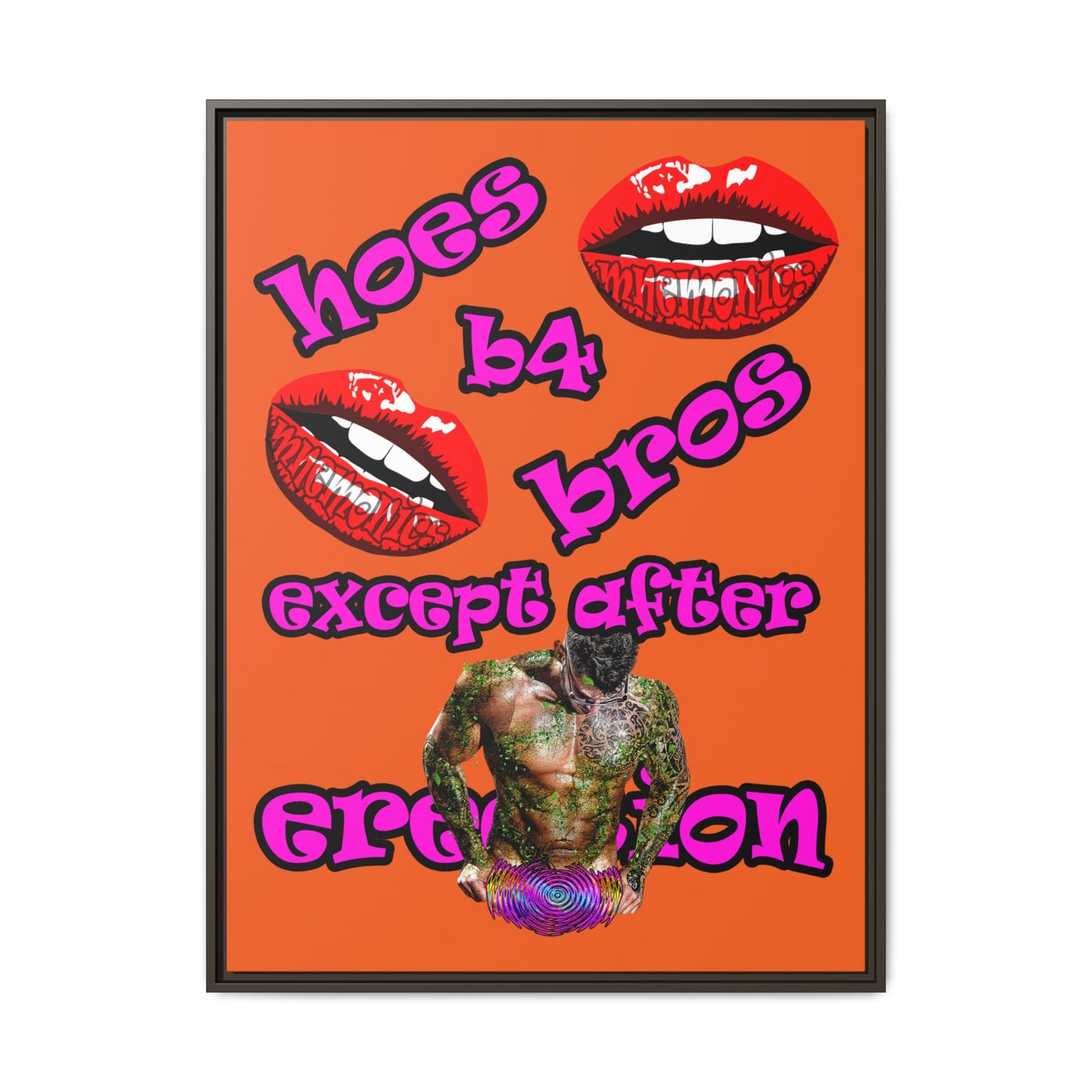 hoes b4 bros - framed canvas art (orange)