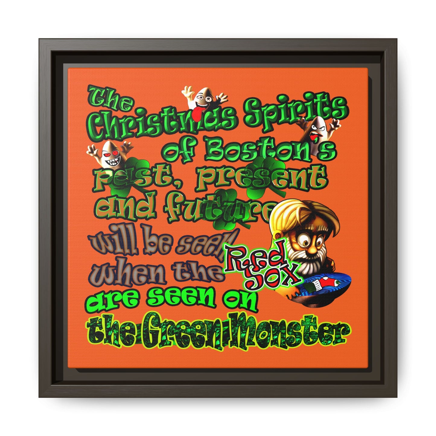 christmas spirits of boston - framed canvas art (orange)
