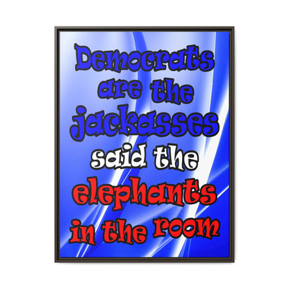 donkeys and elephants - framed canvas art (blue-white wave)
