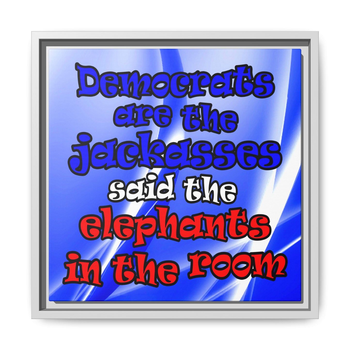 donkeys and elephants - framed canvas art (blue-white wave)
