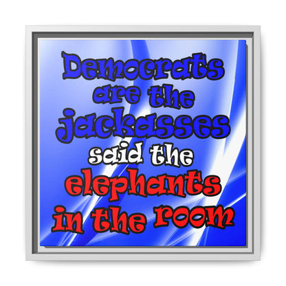 donkeys and elephants - framed canvas art (blue-white wave)
