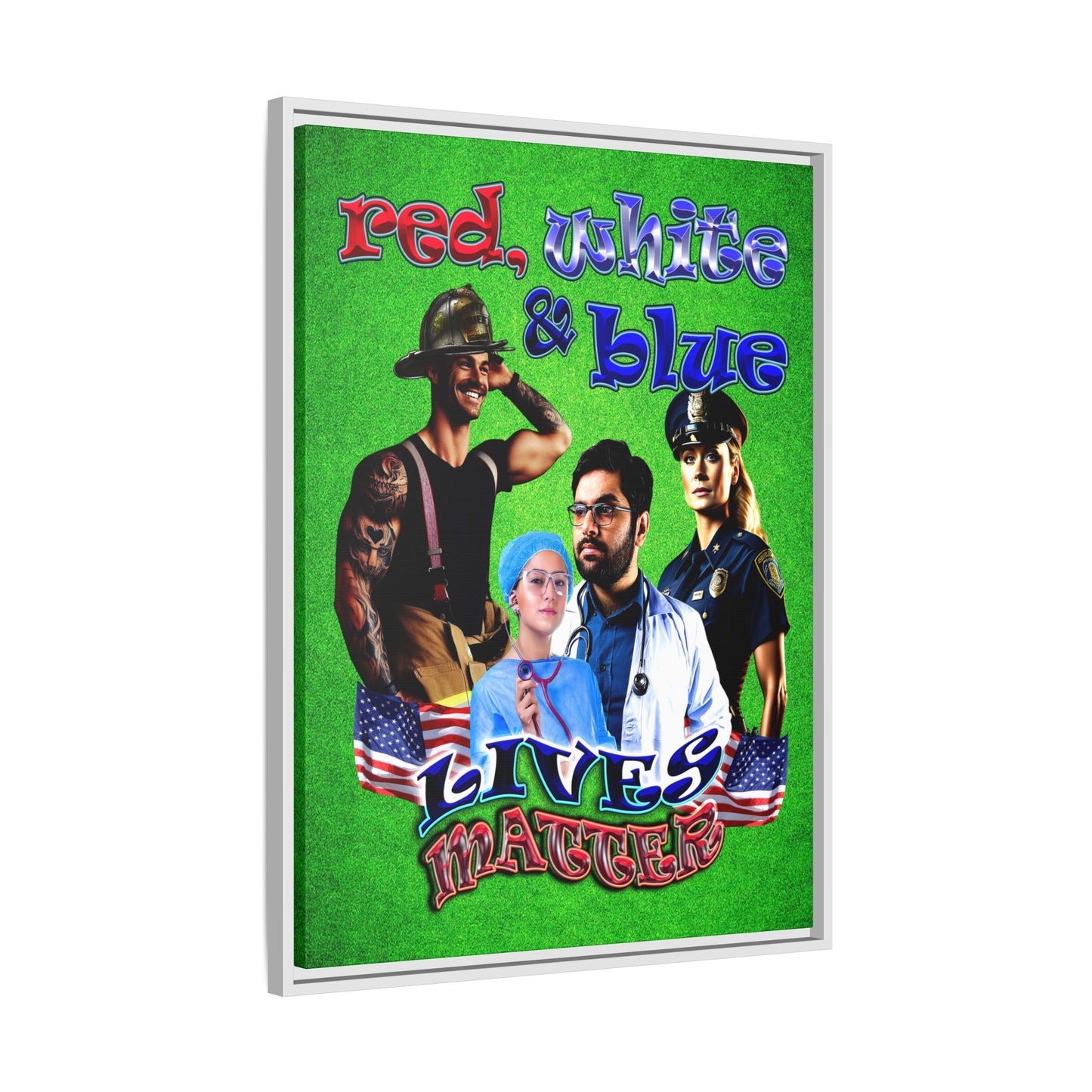 rw&b lives matter - framed canvas art (green turf)