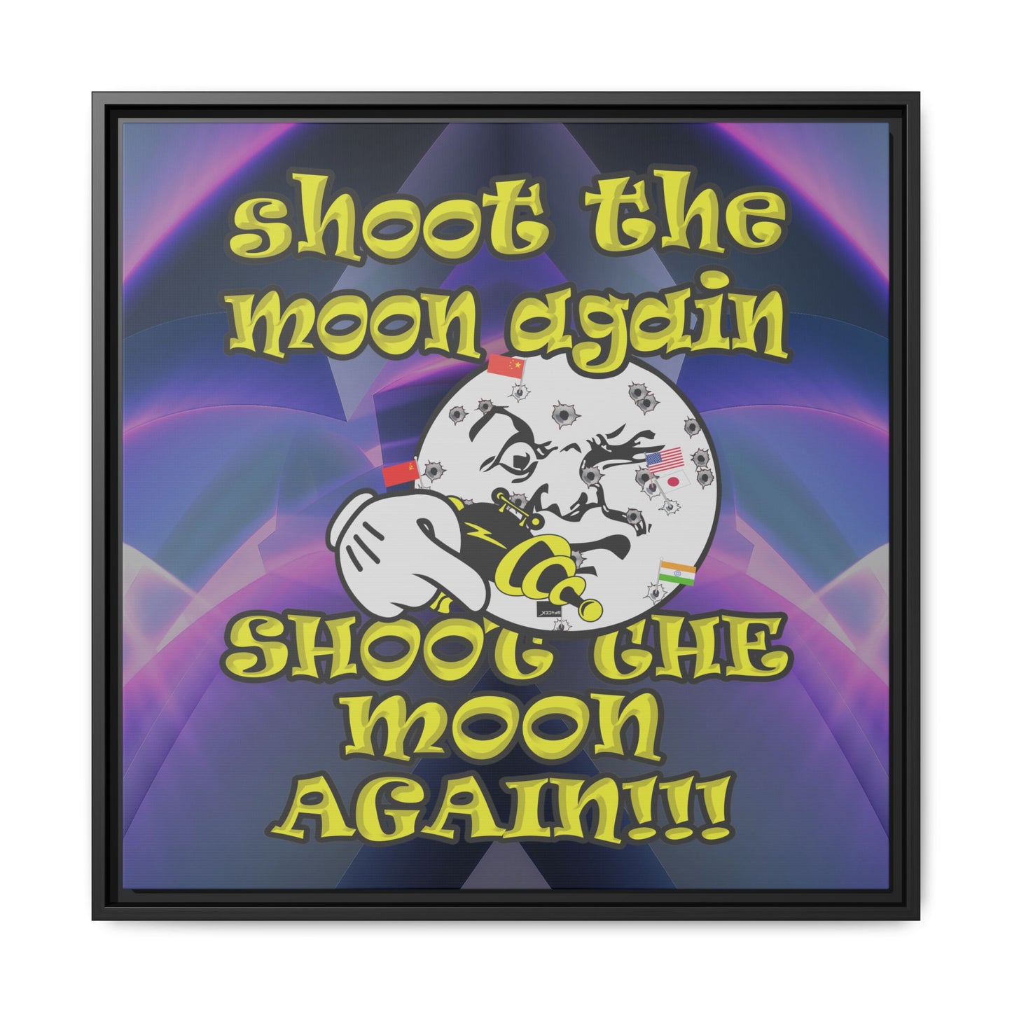 shoot the moon again - framed canvas art (grey-pink wave)