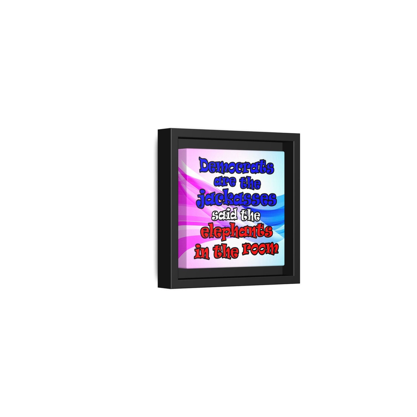 donkeys and elephants - framed canvas art (light blue-pink wave)