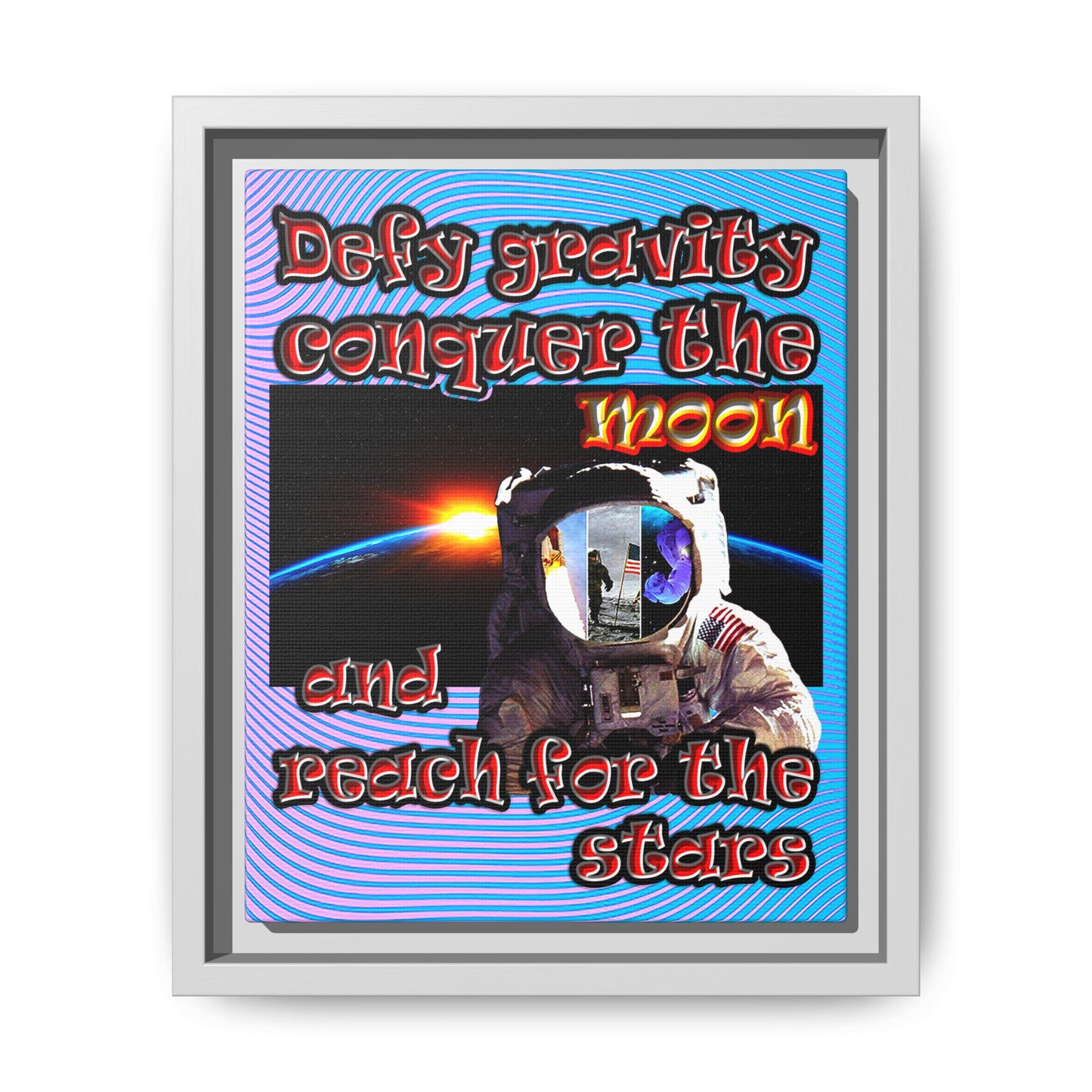 defy conquer reach - framed canvas art (light blue-purple wave)