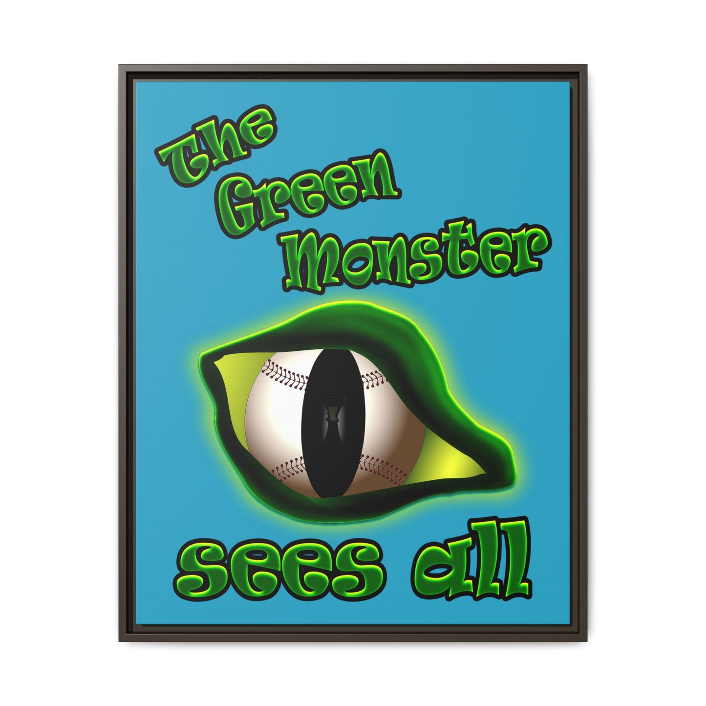 green monster - framed canvas art (turquoise)