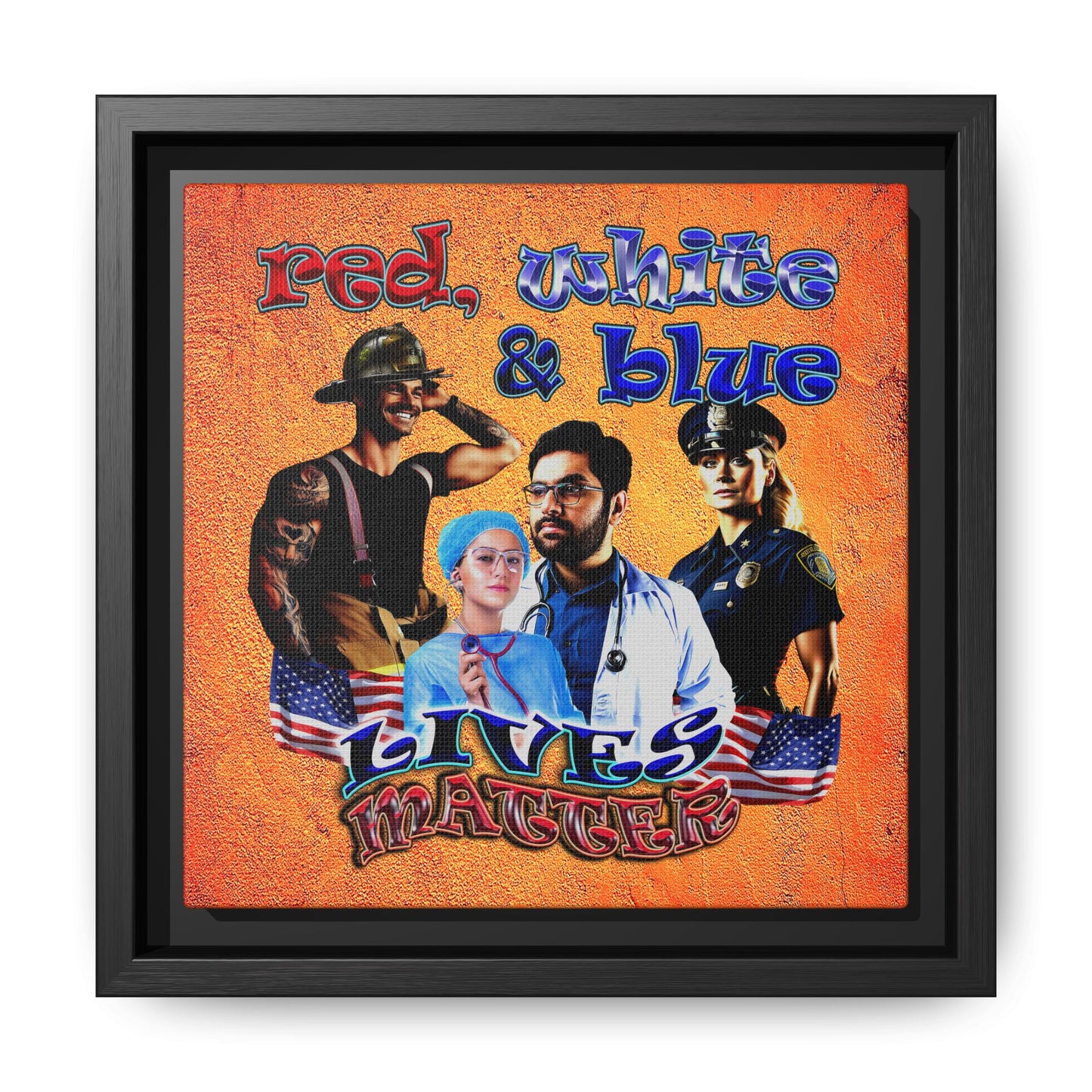 rw&b lives matter - framed canvas art (burnt orange)