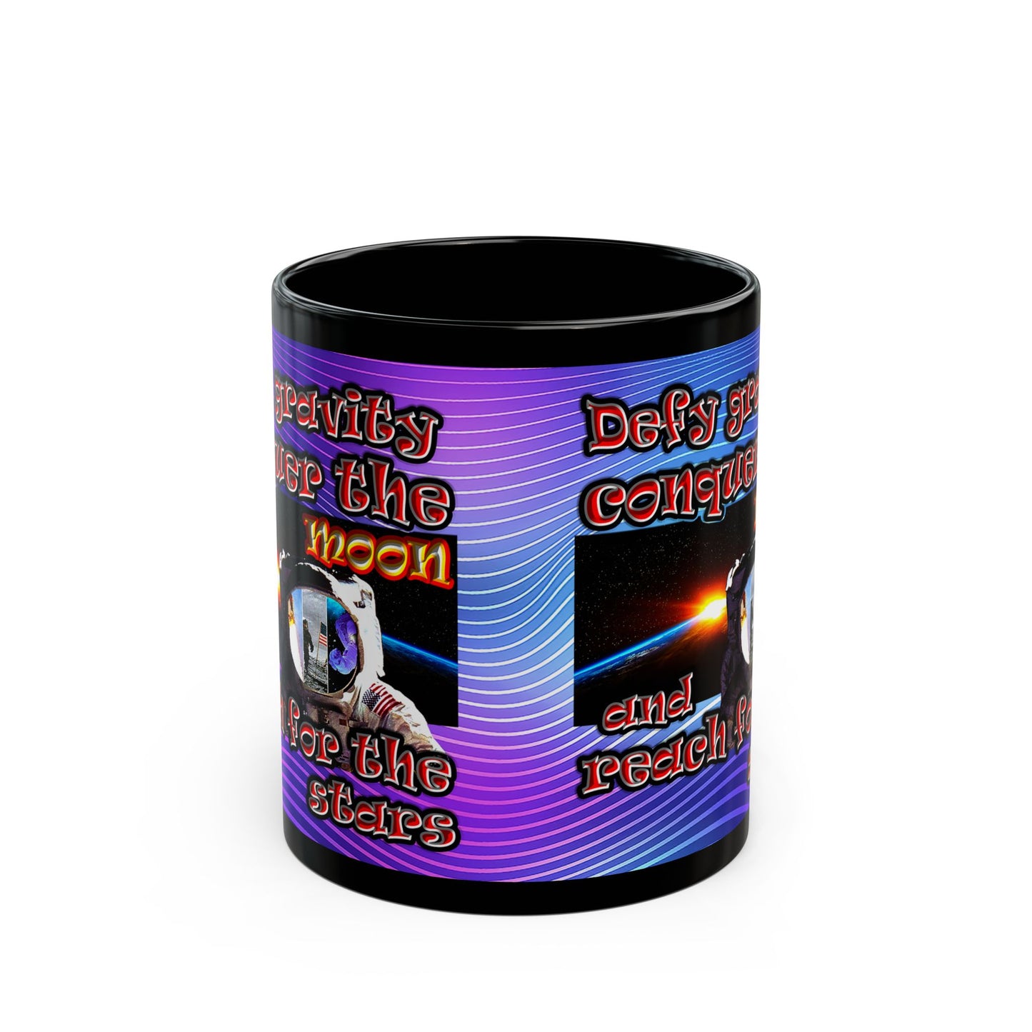 defy conquer reach - Black Mug (purple wave)