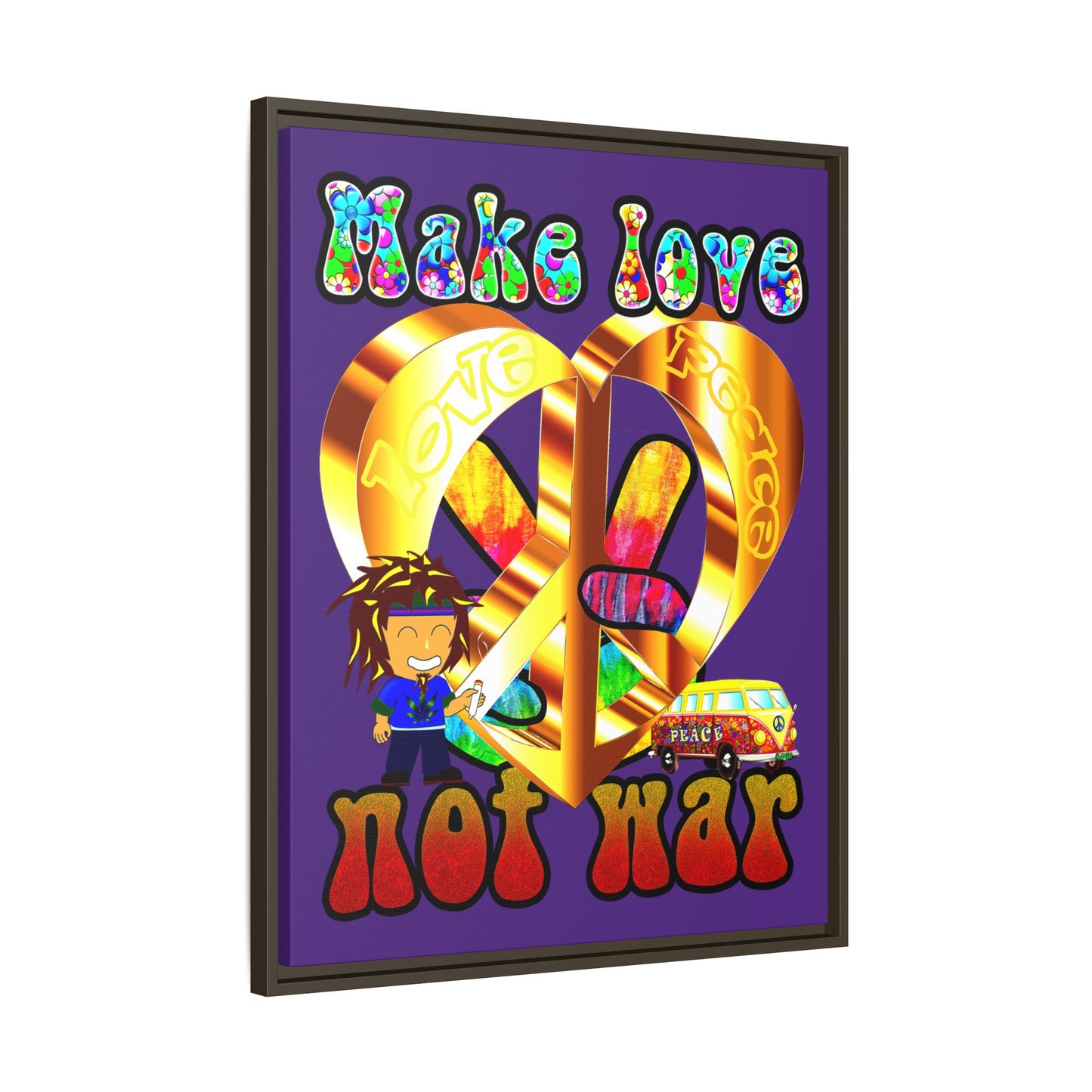 love peace - framed canvas art (purple)
