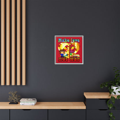 love peace - framed canvas art (dark red)