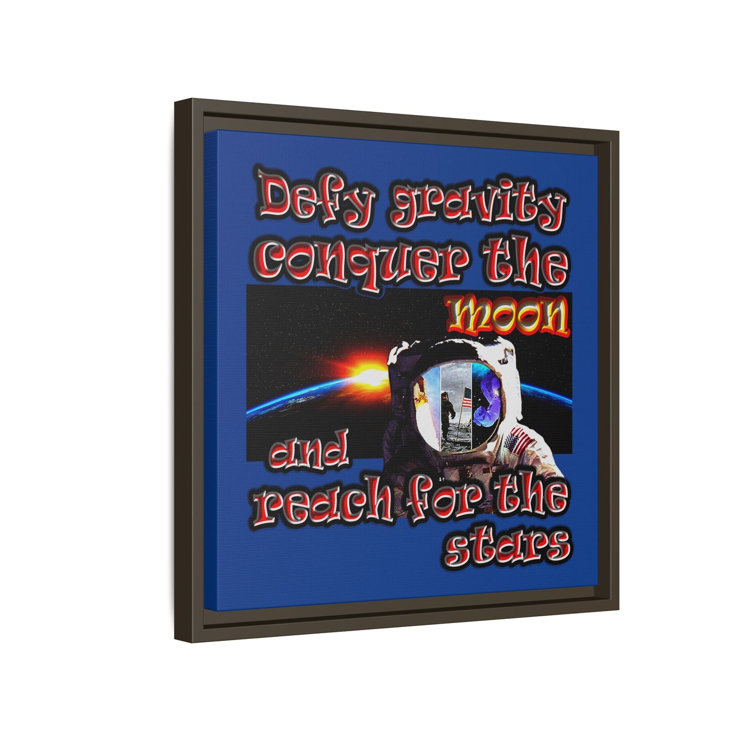 defy conquer reach - framed canvas art (dark blue)