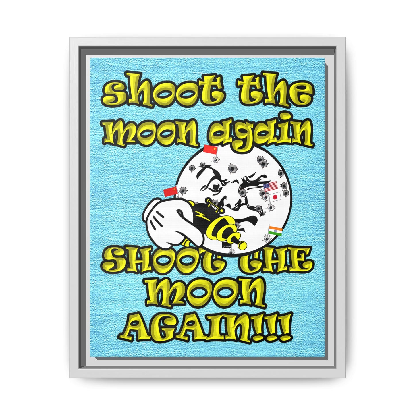 shoot the moon again - framed canvas art (faded blue)