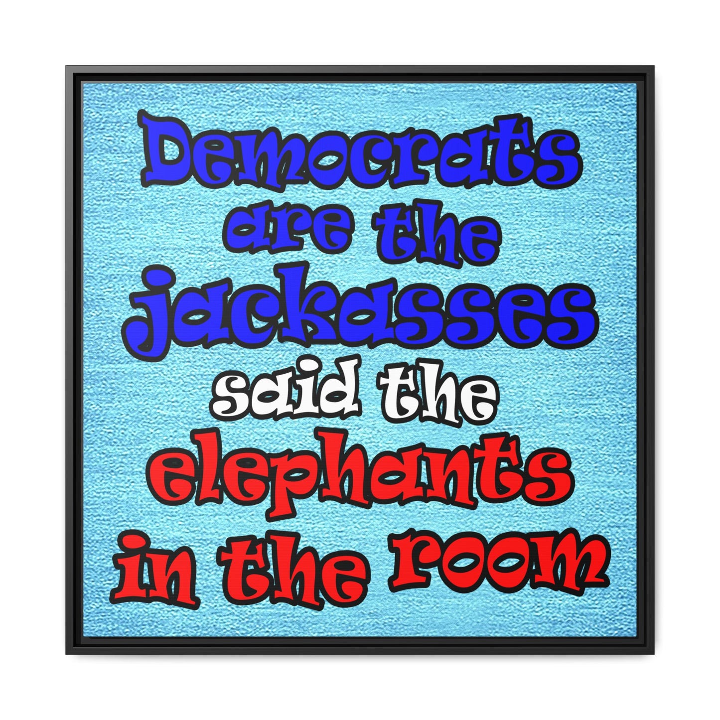 donkeys and elephants - framed canvas art (faded blue)
