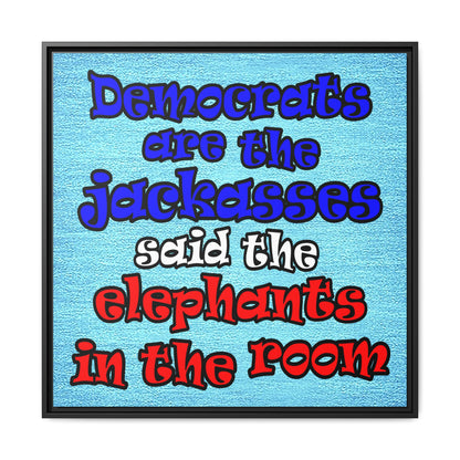 donkeys and elephants - framed canvas art (faded blue)