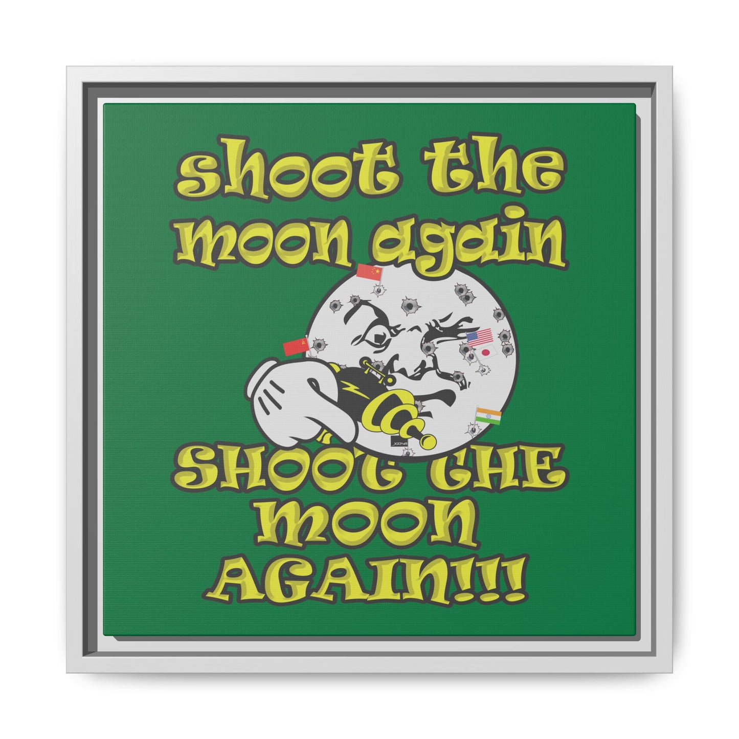 shoot the moon again - framed canvas art (dark green)