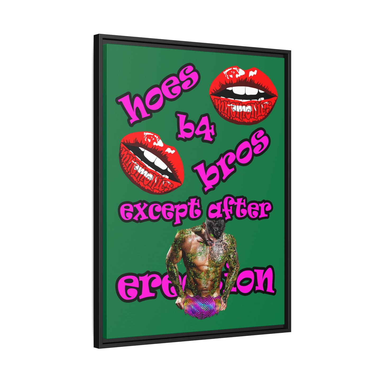 hoes b4 bros - framed canvas art (dark green)