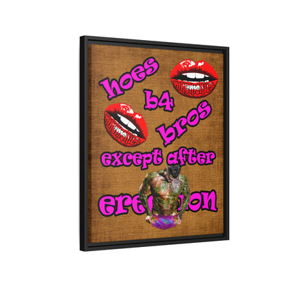 hoes b4 bros - framed canvas art (brown papyrus)