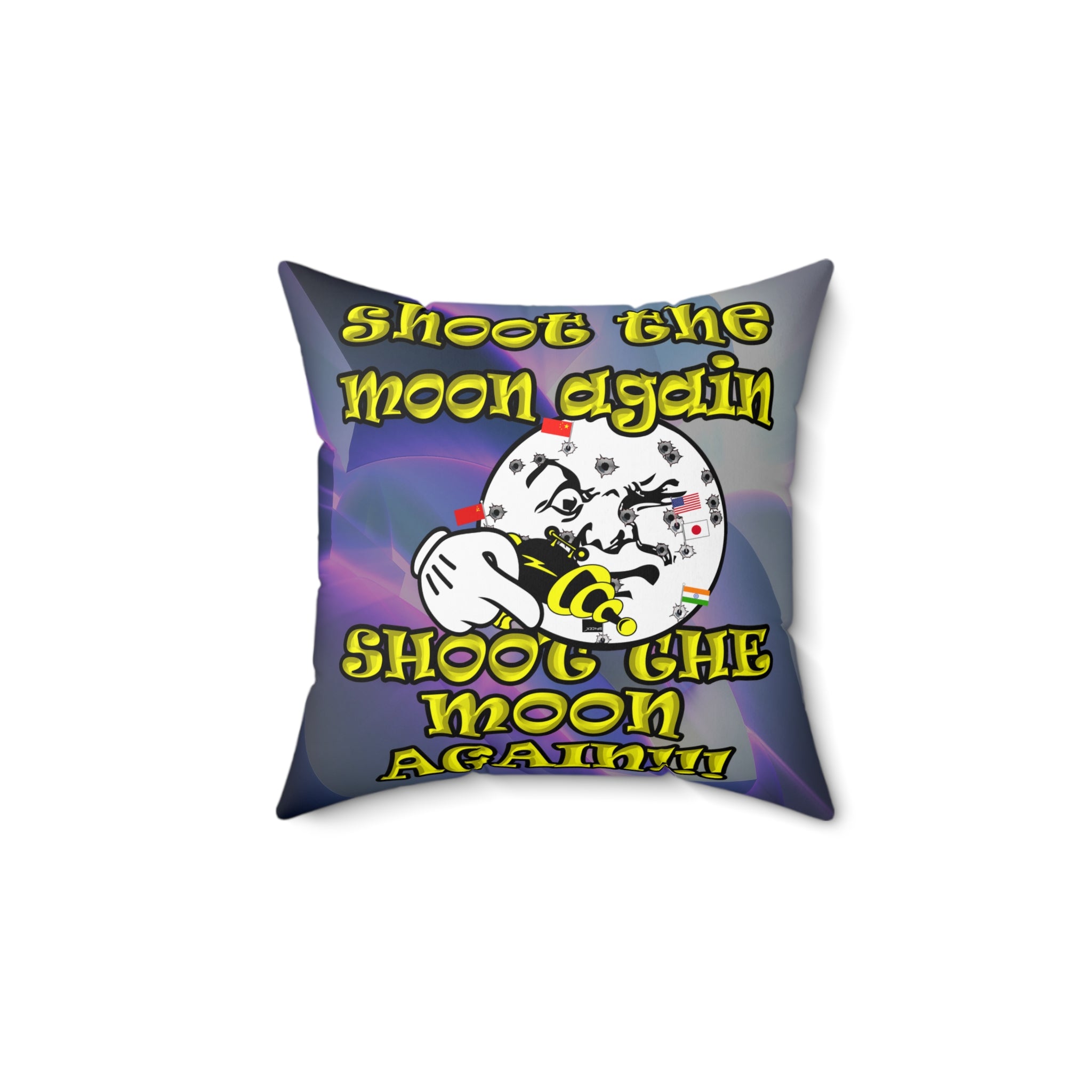 shoot the moon again - Spun Polyester Square Pillow - (grey-pink wave)