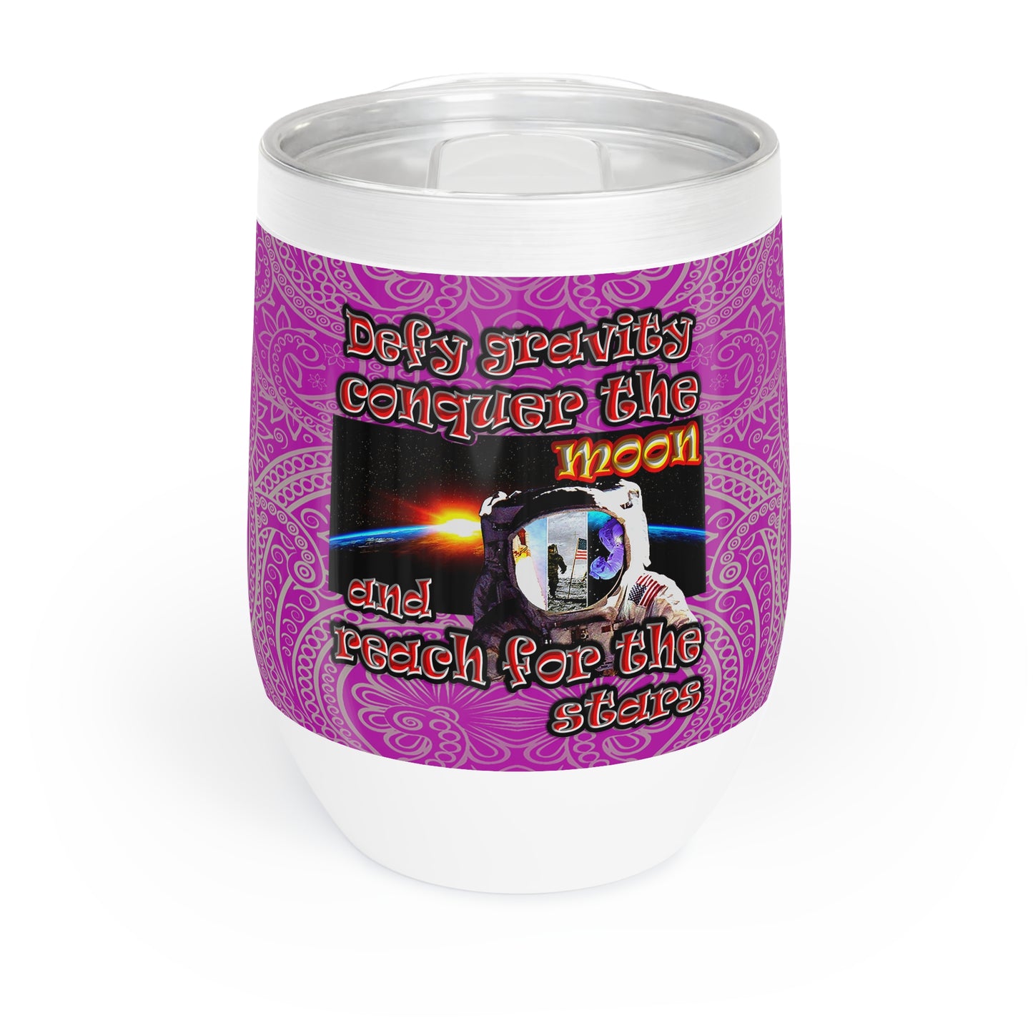 defy conquer reach - Chill Wine Tumbler (pink swirl)