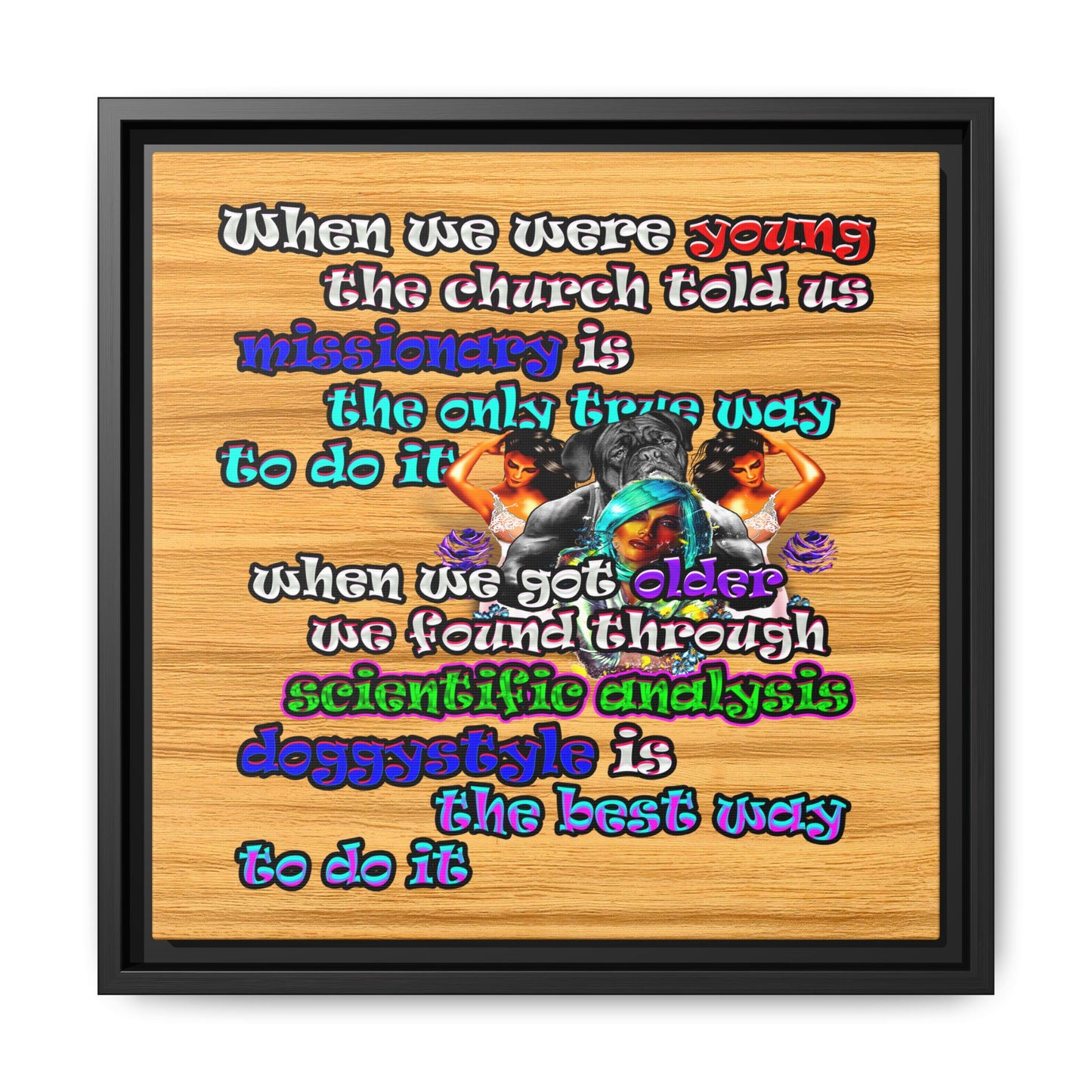 doggystyle - framed canvas art (butterscotch wood finish)