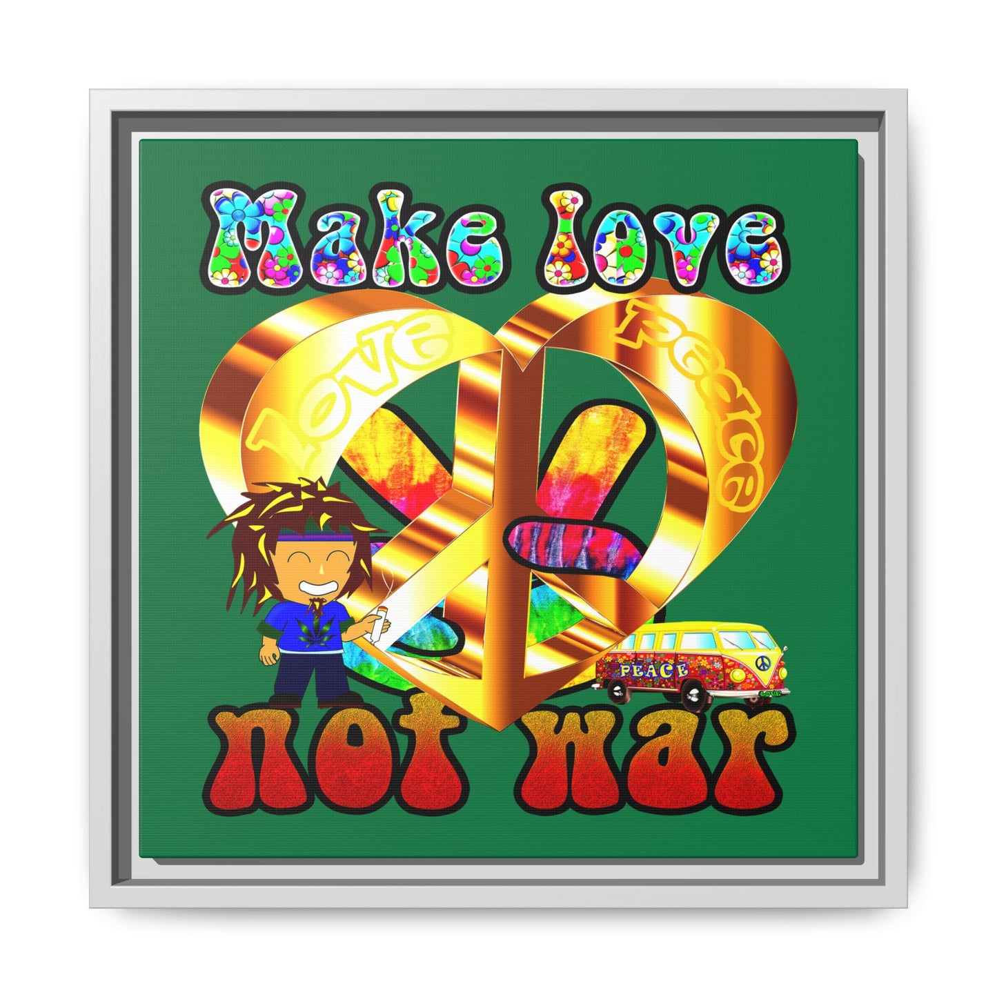 love peace - framed canvas art (dark green)
