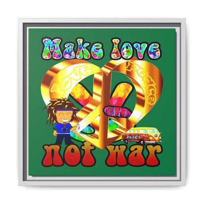 love peace - framed canvas art (dark green)