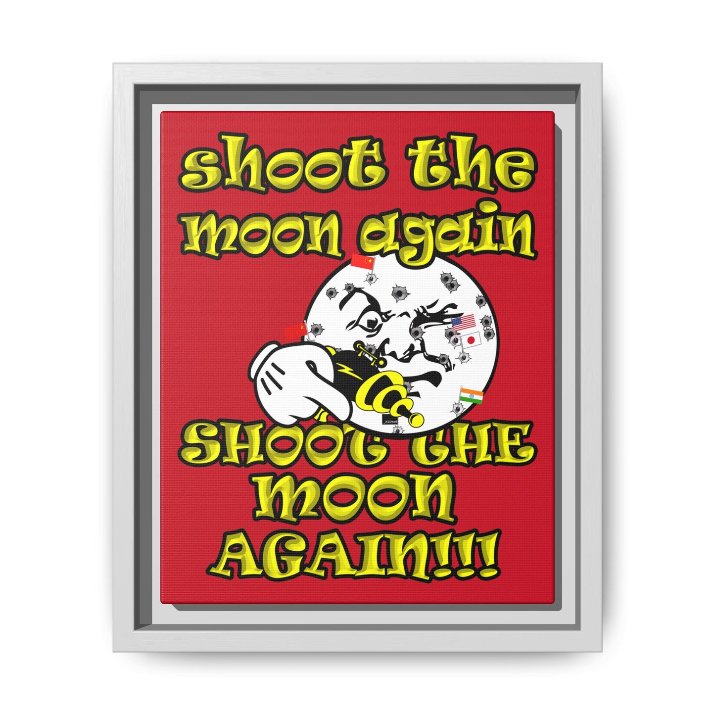 shoot the moon again - framed canvas art (dark red)