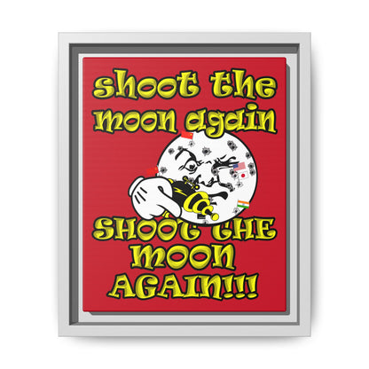 shoot the moon again - framed canvas art (dark red)