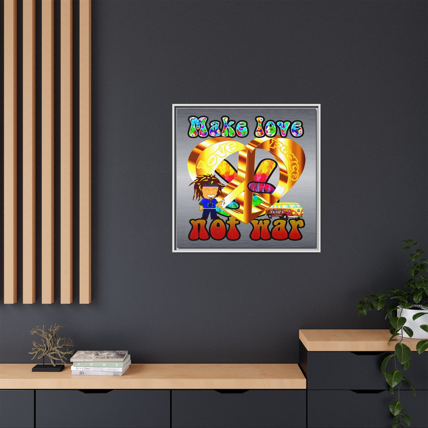 love peace - framed canvas art (brushed nickel)
