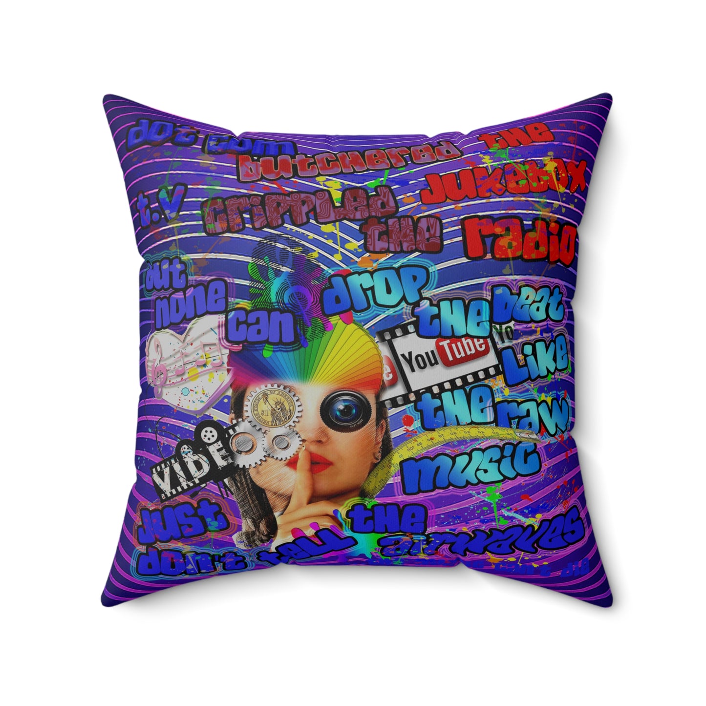 drop the beat - Spun Polyester Square Pillow - (purple wave)